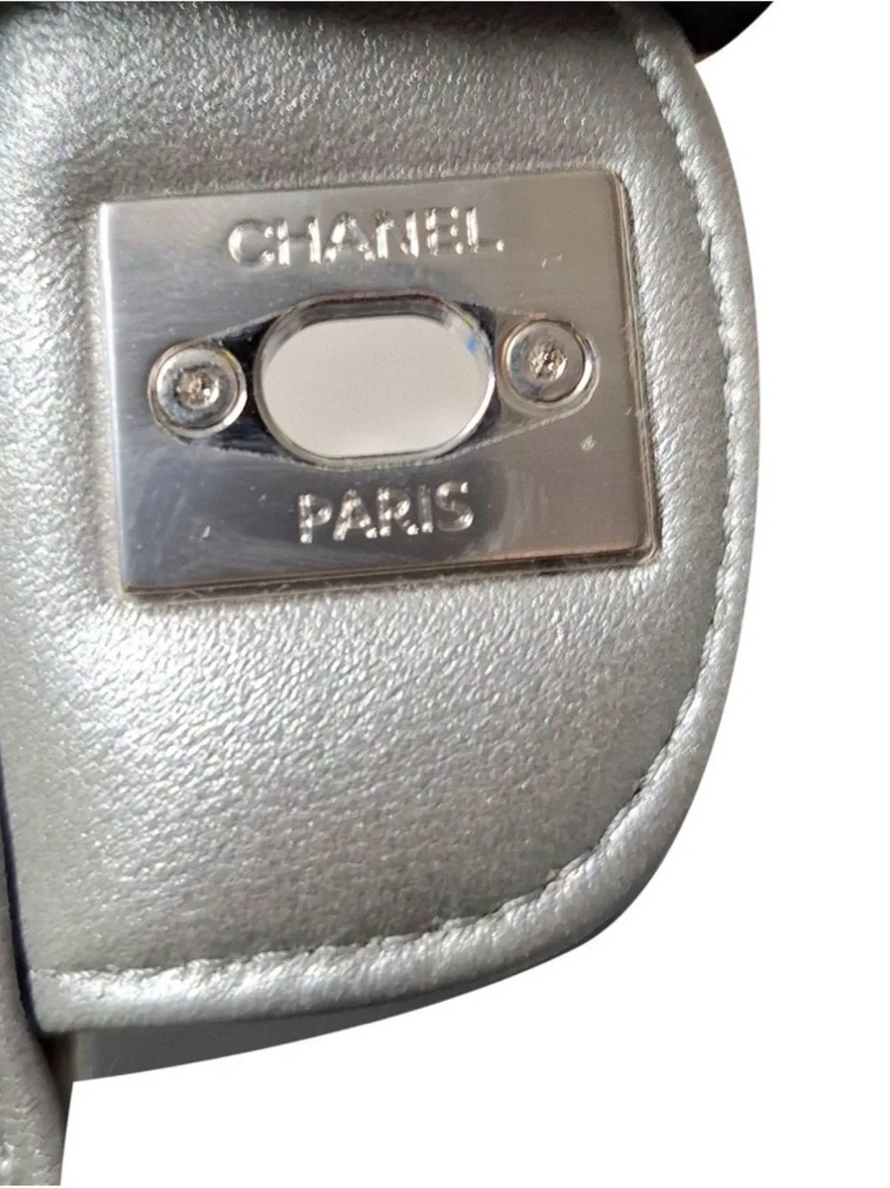 CHANEL RARE Silver, Blue & Cream Mosaic Quilted Denim Flap Shoulder Bag NWOT - Picture 5 of 8